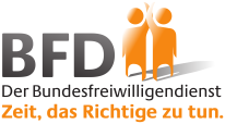 Das Bild zeigt das Logo des Bundesfreiwilligendienstes. Zu lesen sind die Buchstaben BFD sowie der Text Der Bundesfreiwilligendienst - Zeit das Richtige zu tun.