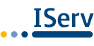 Das Bild zeigt das IServ-Logo in den bekannten Farben blau und gelb.